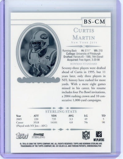 Curtis Martin 2006 Bowman Sterling auth. game-used jersey relic