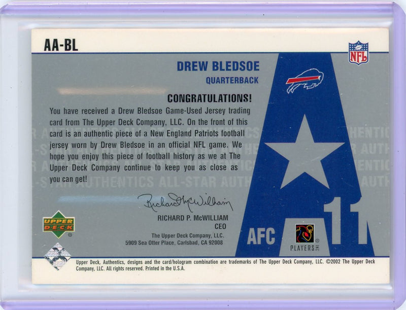 Drew Bledsoe 2002 Upper Deck All-Star Authentics auth. game-used jersey relic