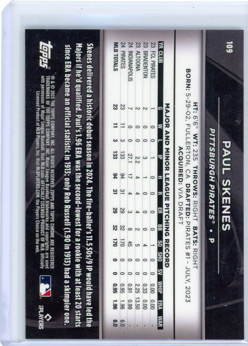 Paul Skenes 2025 Topps Chrome Black Baseball Purple Refractor #'d 13/75