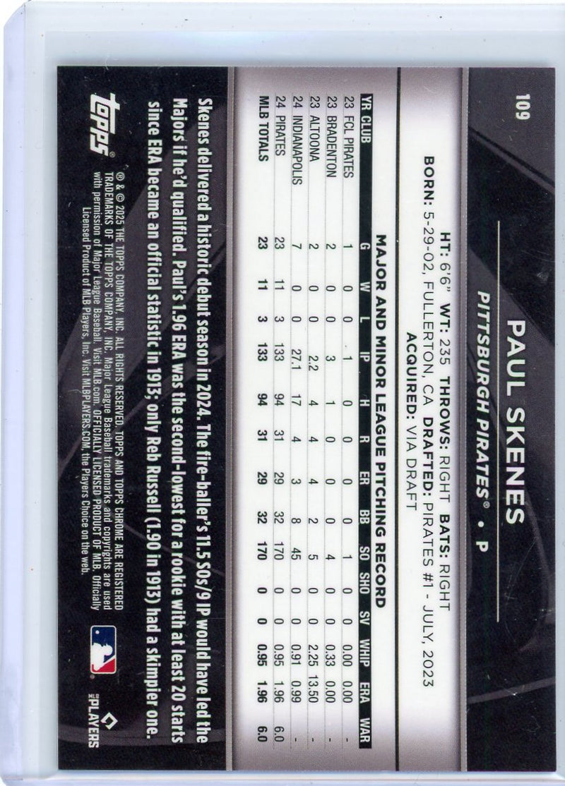 Paul Skenes 2025 Topps Chrome Black Baseball Purple Refractor 