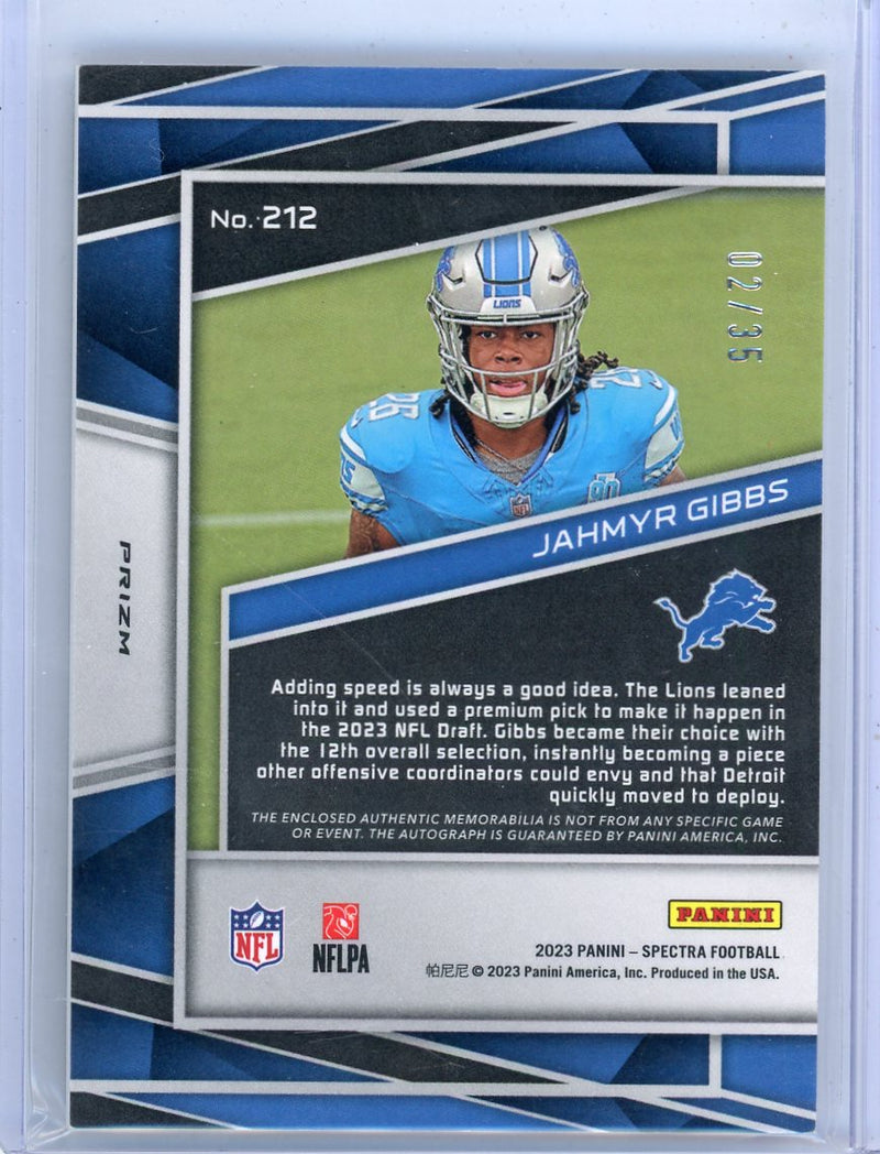 Jahmyr Gibbs 2023 Panini Spectra Neon Green Scope Prizm RPA 