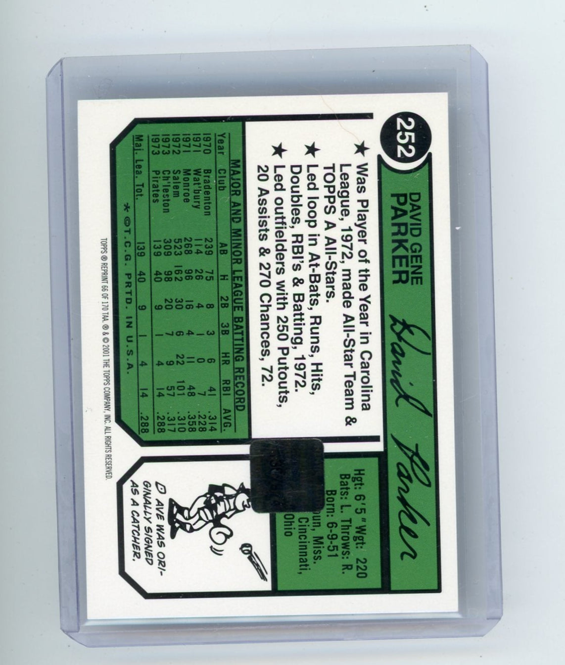 Dave Parker 2001 Topps Archives '74 Reprint Certified Autograph Issue