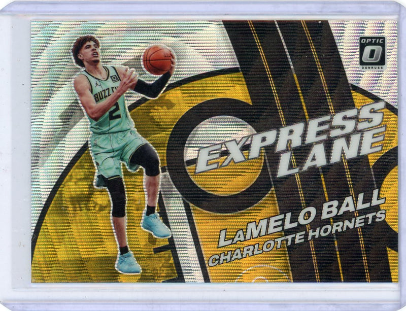 LaMelo Ball 2021-22 Panini Donruss Optic Express Lane gold wave prizm