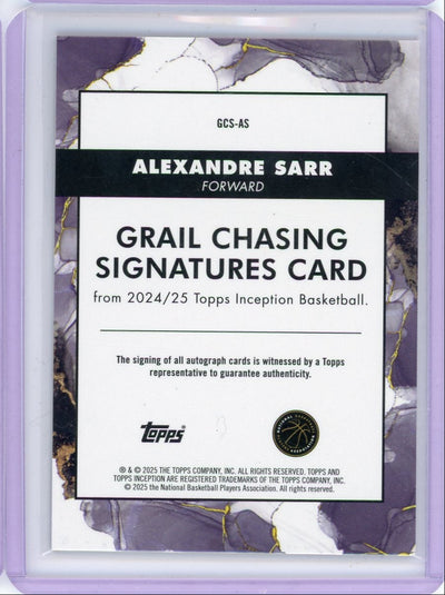 Alexandre Sarr 2024-25 Topps Inception Grail Chasing autograph rookie card gold #'d 40/50