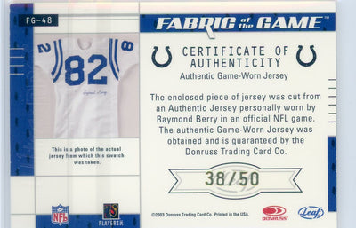 Raymond Berry 2003 Donruss Leaf Certified Materials Fabric of the Game auth. game-used jersey relic #'d 38/50