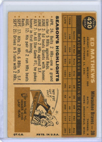 Ed Mathews 1960 Topps #420