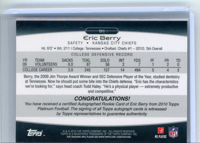 Eric Berry 2010 Topps Platinum Rookie Refractor Autograph #'d 020/400