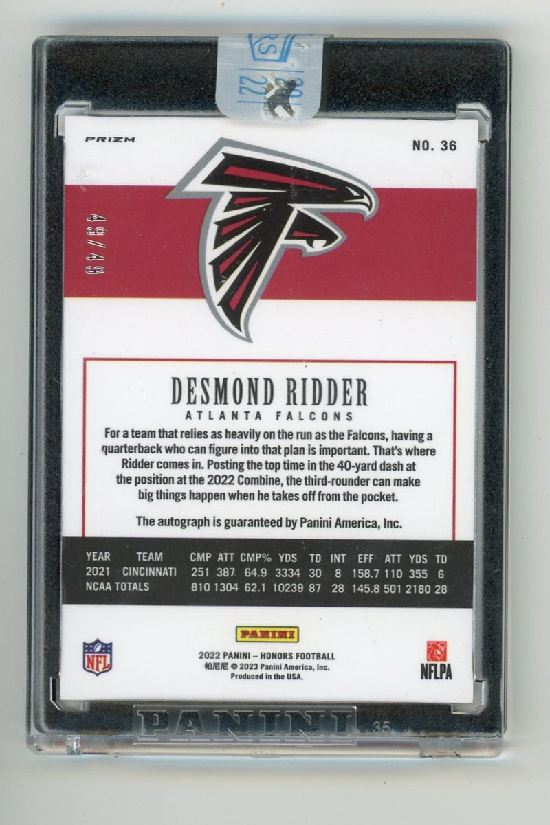 Desmond Ridder 2022 Panini Honors autograph rookie card 