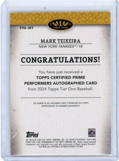 Mark Teixeira 2024 Topps Tier One Silver Autograph #'d 3/5