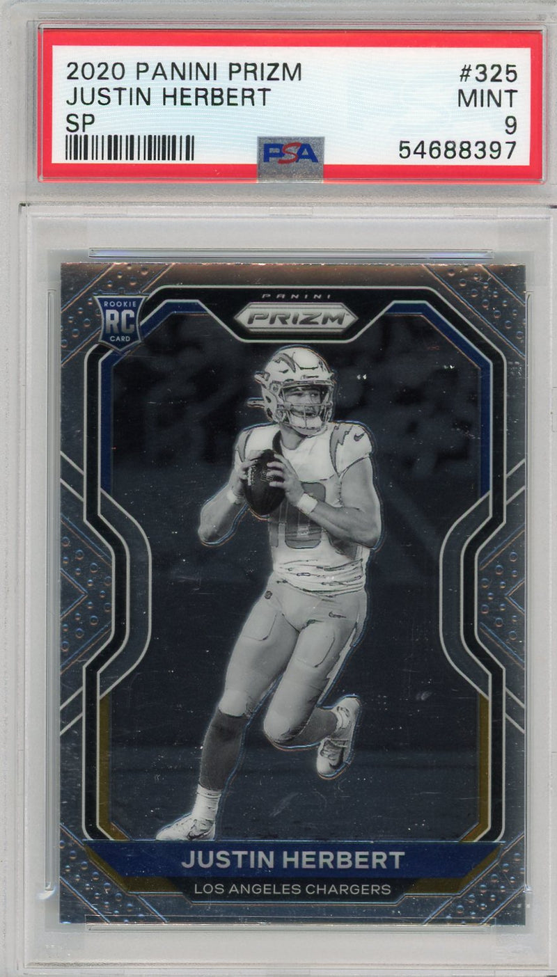 Justin Herbert 2020 Panini Prizm SP rookie card PSA 9