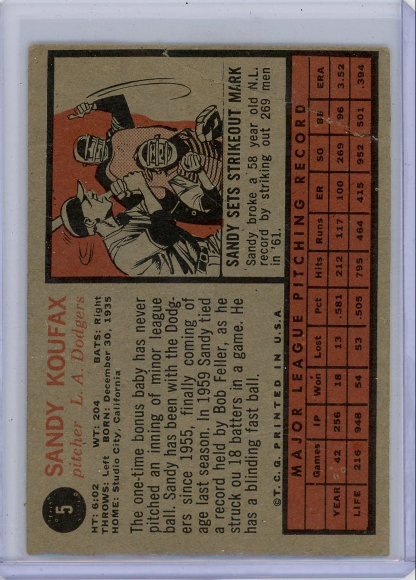 Sandy Koufax 1962 Topps #5 (crease)