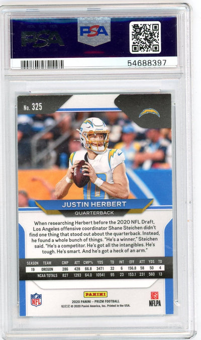 Justin Herbert 2020 Panini Prizm SP rookie card PSA 9