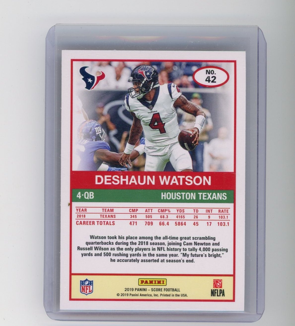 Deshaun Watson 2019 Panini Score orange foil #'d 04/10