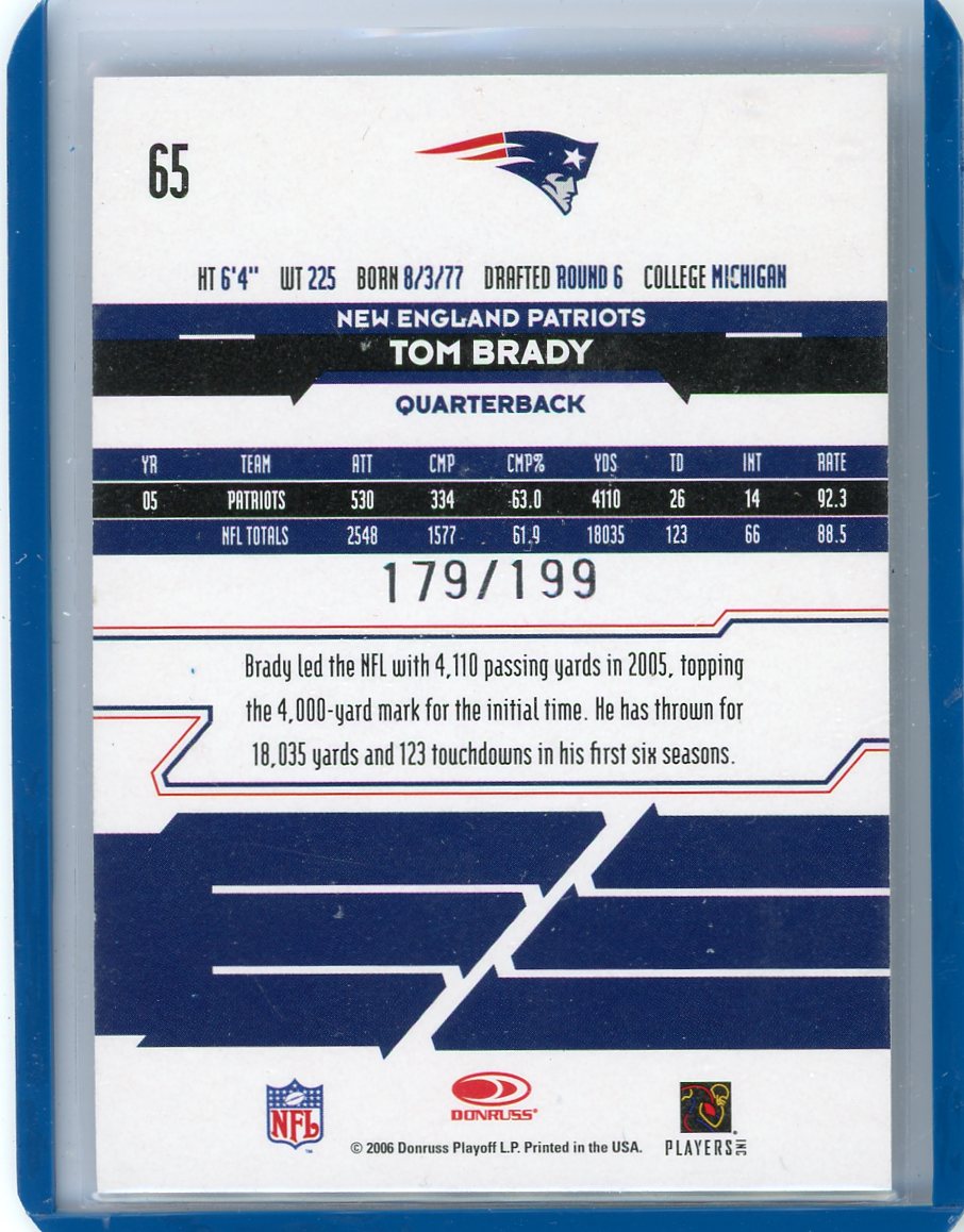 Tom Brady 2006 Donruss Leaf Rookies & Stars Longevity foil #'d 179/199