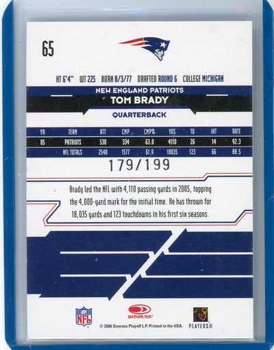 Tom Brady 2006 Donruss Leaf Rookies & Stars Longevity foil #'d 179/199