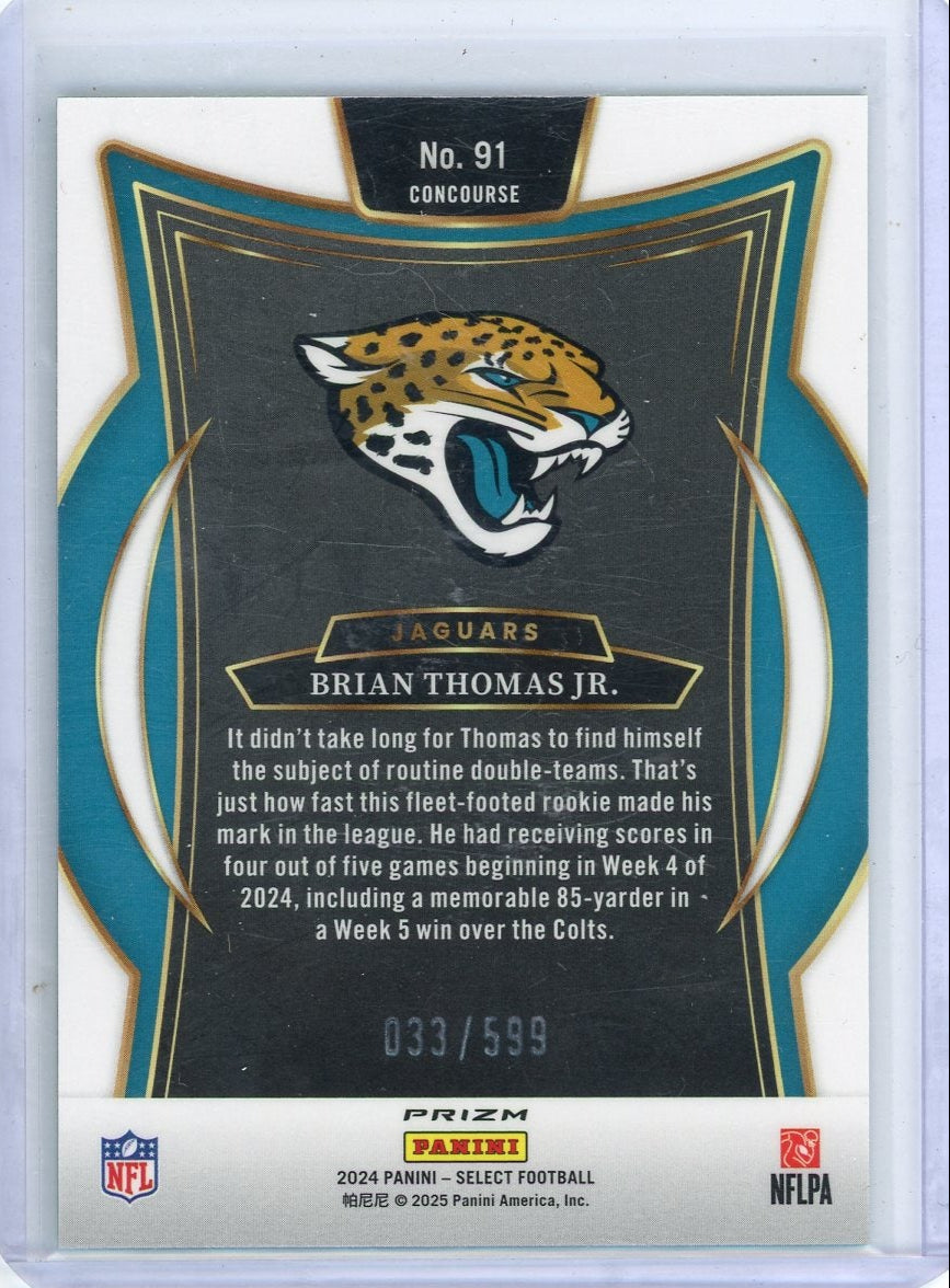 Brian Thomas Jr. 2024 Panini Select Green Shock Prizm RC #'d 033/599