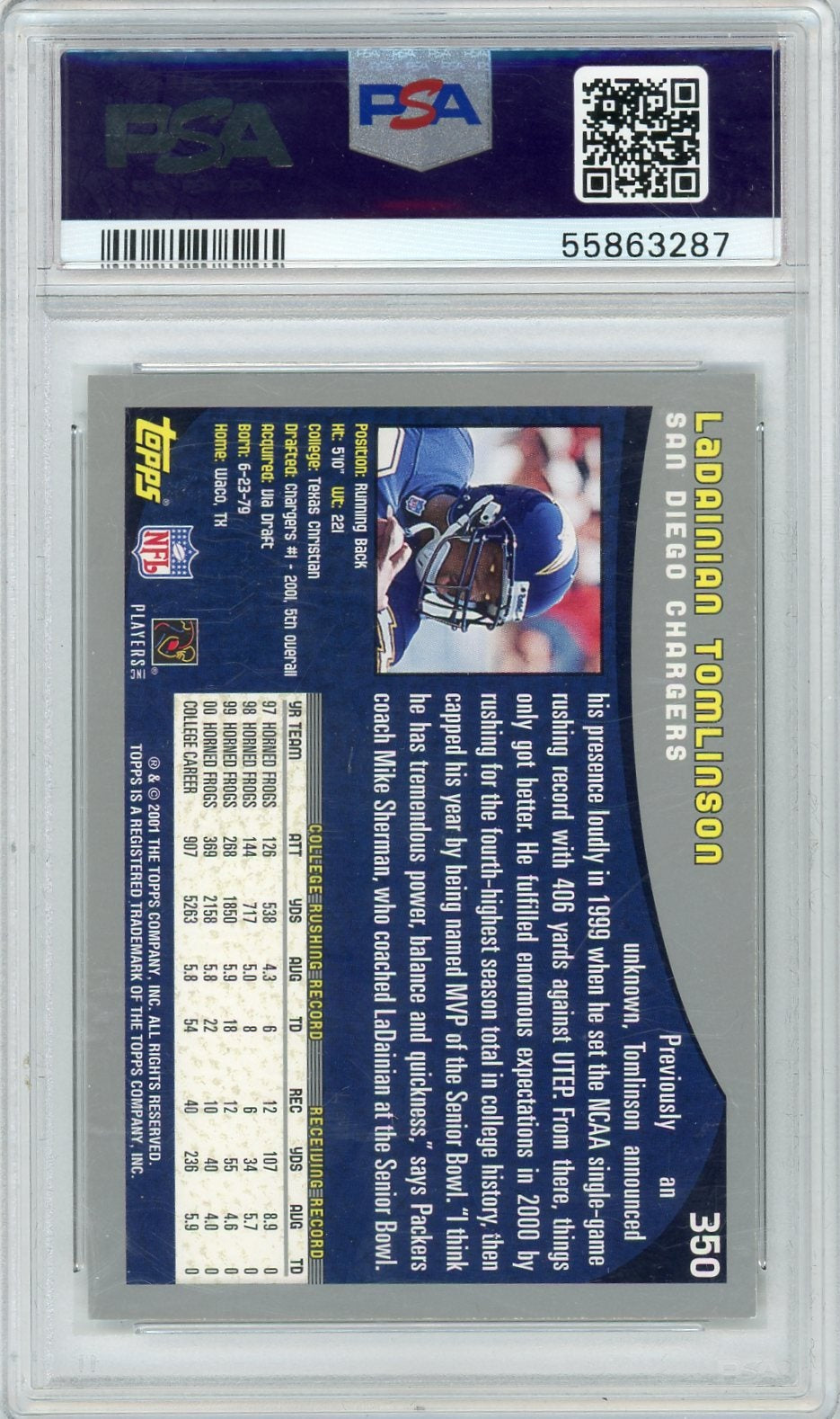LaDanian Tomlinson 2001 Topps Rookie Card PSA 9