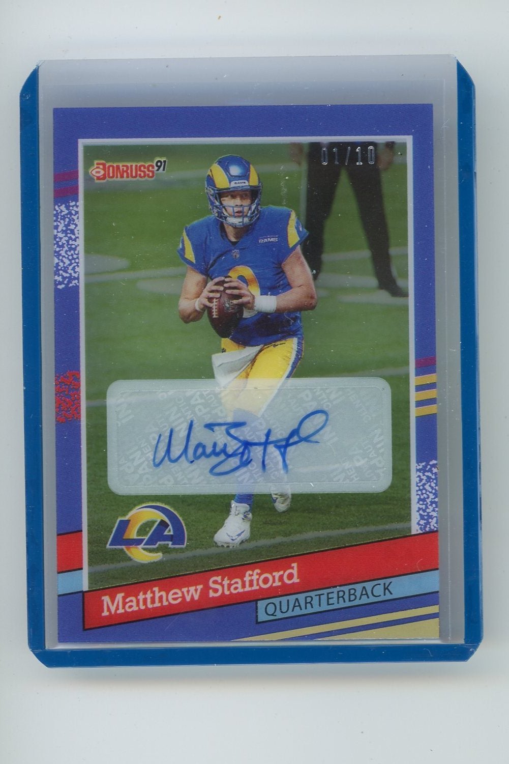 Matthew Stafford 2021 Panini Clearly Donruss '91 Throwback auto #'d 01/10