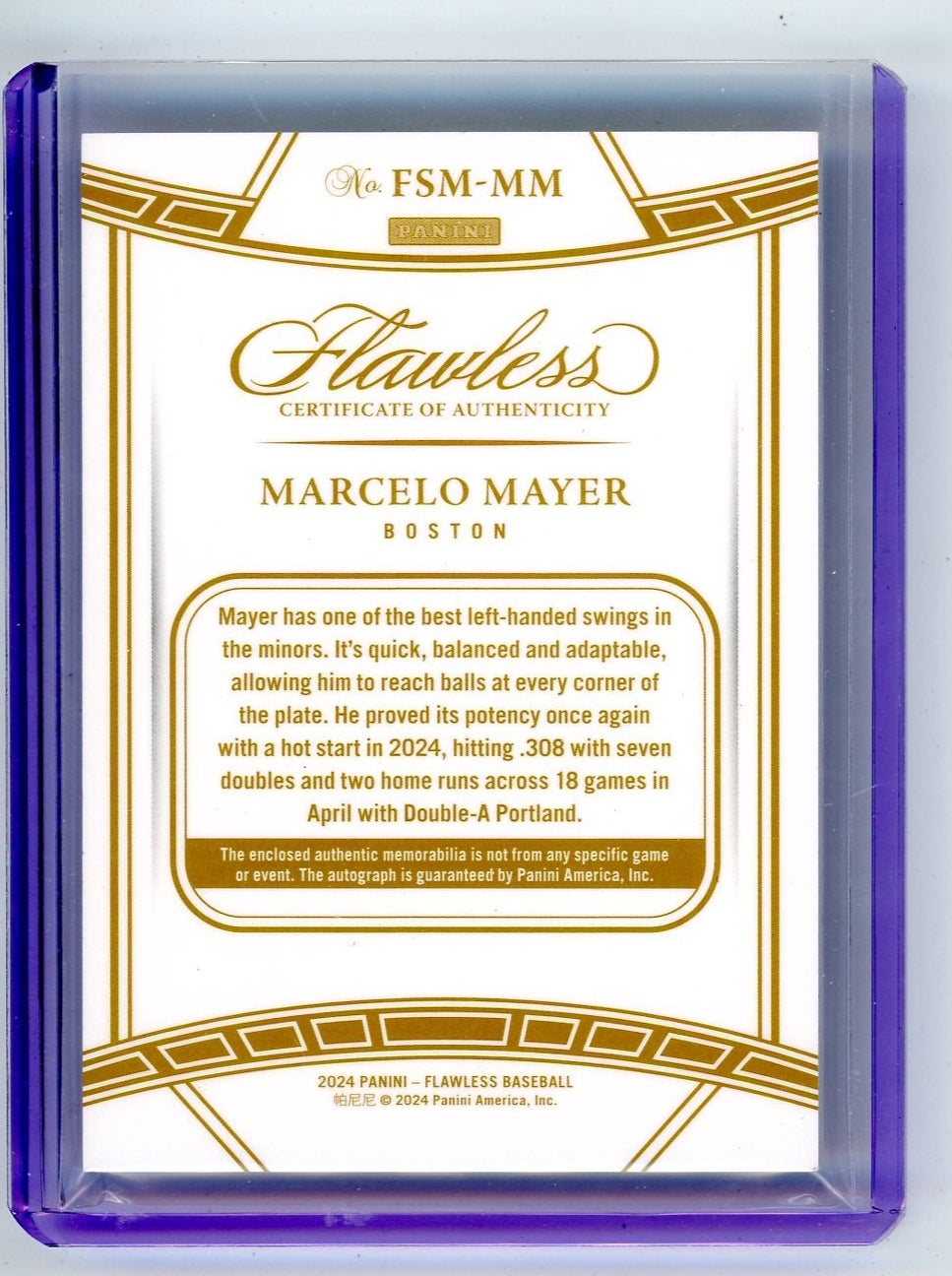 Marcelo Mayer 2024 Panini Flawless 3-color patch autograph #'d 25/25