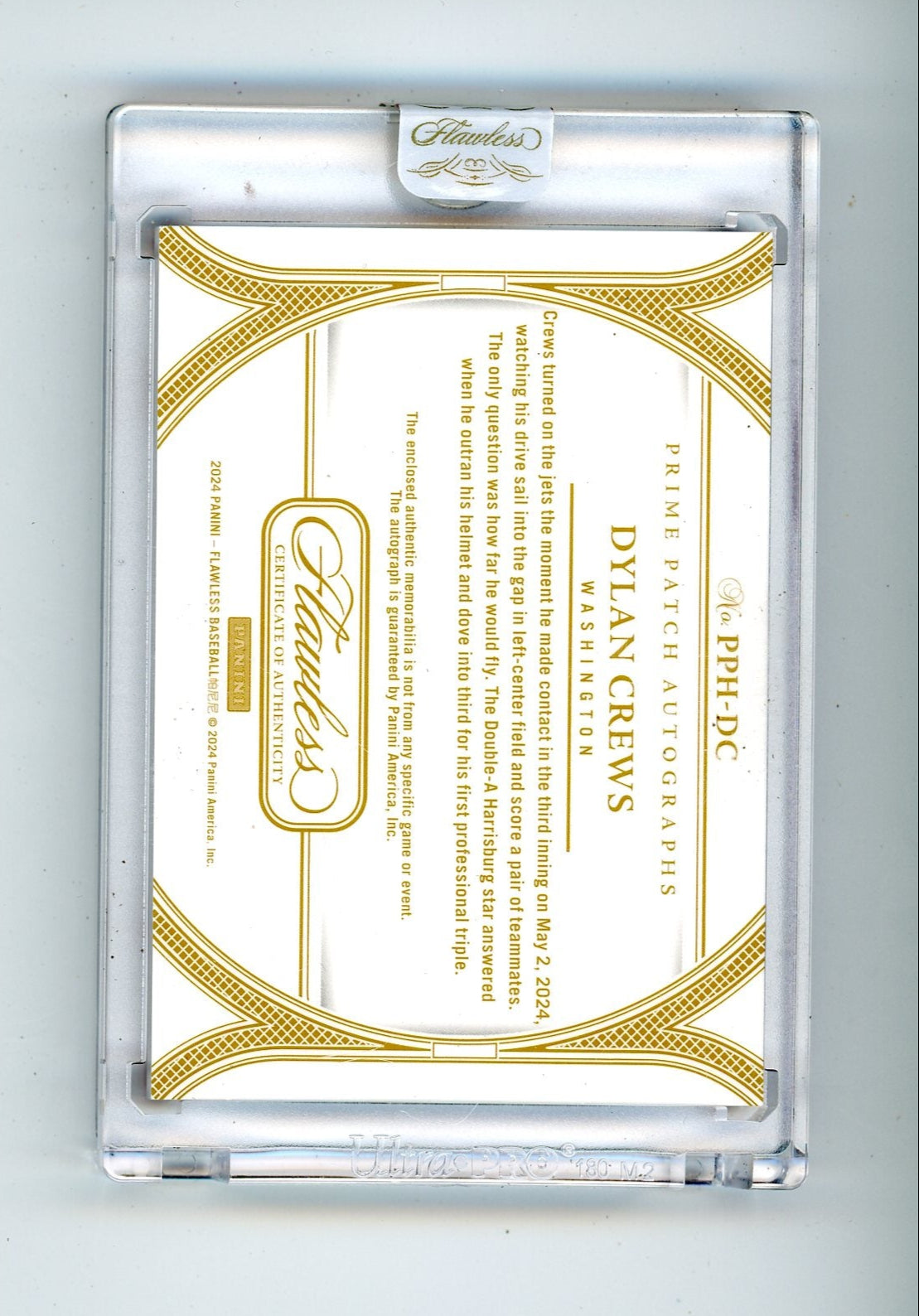 Dylan Crews 2024 Panini Flawless Encased 2-color patch autograph #'d 02/20