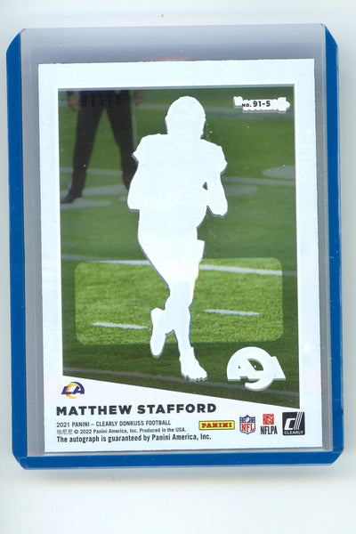 Matthew Stafford 2021 Panini Clearly Donruss '91 Throwback auto #'d 01/10