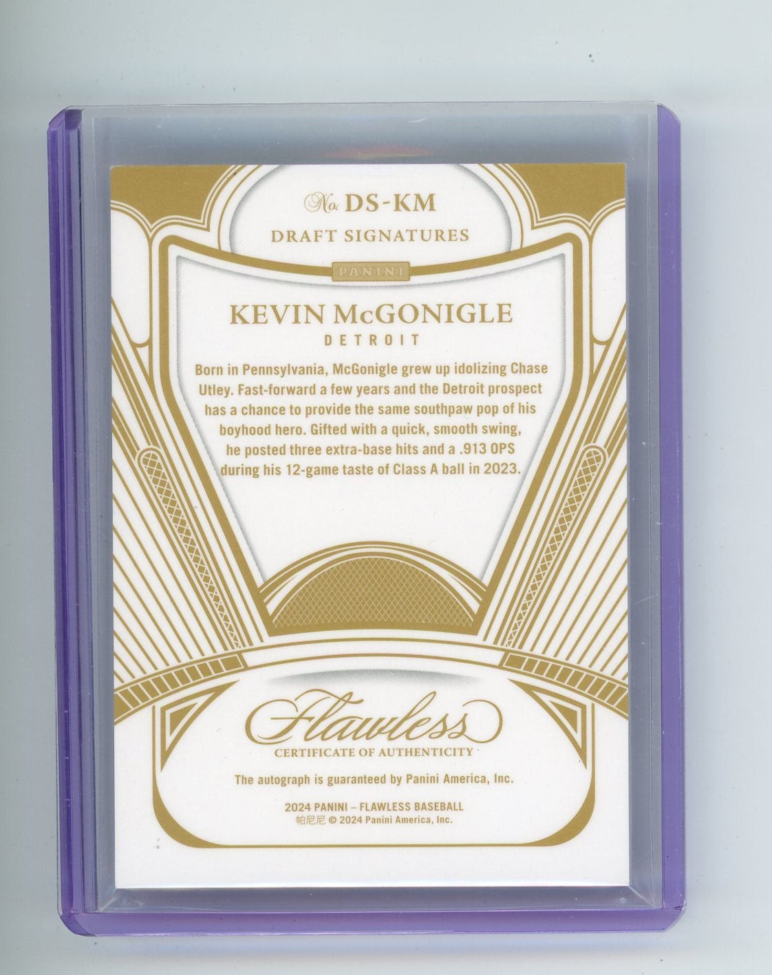 Kevin McGonigle 2024 Panini Flawless Draft Signatures autograph blue #'d 11/15