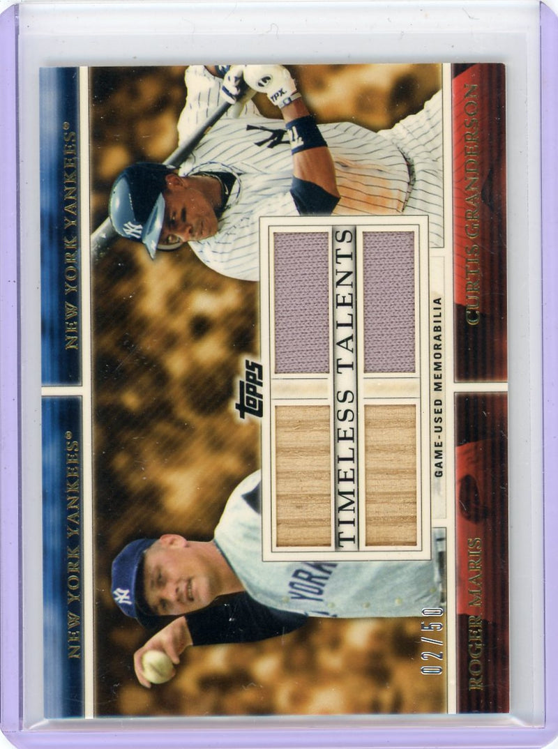 Roger Maris Curtis Granderson 2012 Topps Timeless Talents dual bat/jersey relic 