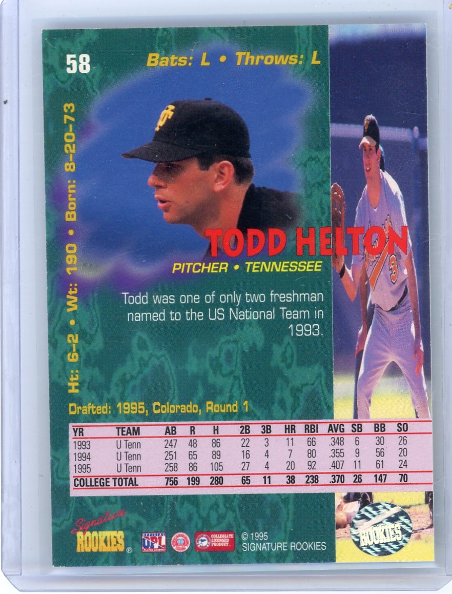 Todd Helton 1995 Tetrad Signature Rookies autograph #'d 4562/5000