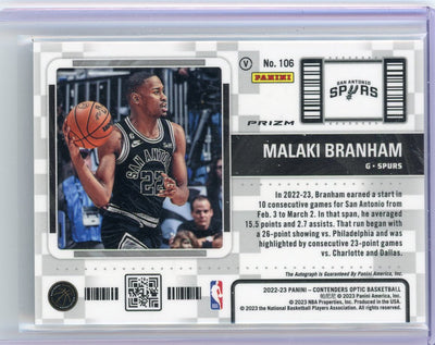 Malaki Branham 2022-23 Panini Contenders Optic Rookie Ticket Variation silver prizm RC