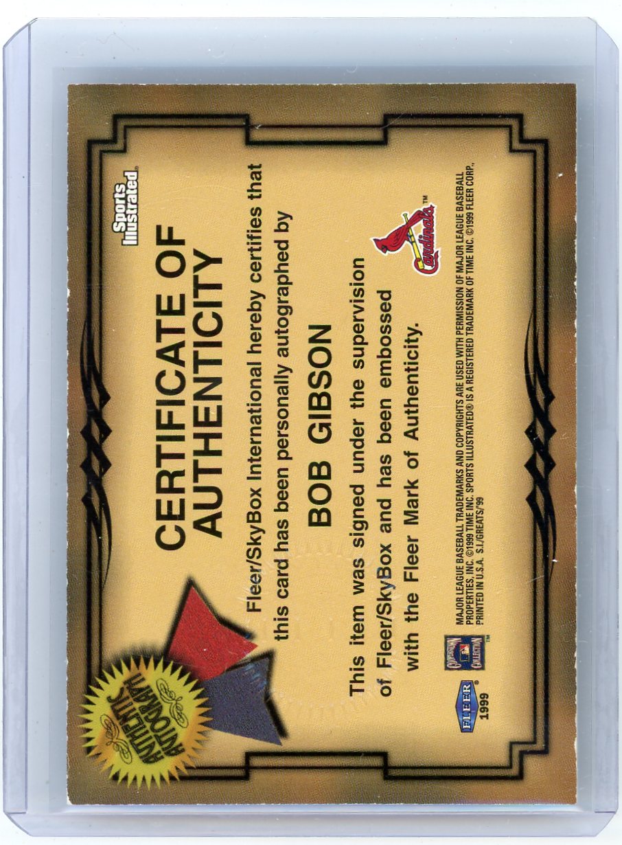Bob Gibson 1999 Fleer Greats of the Game SI autograph