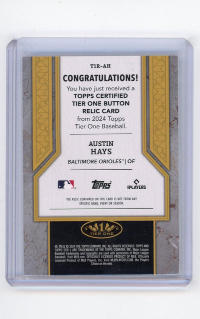 Austin Hays 2024 Topps Tier One Button Relic #'d 4/5