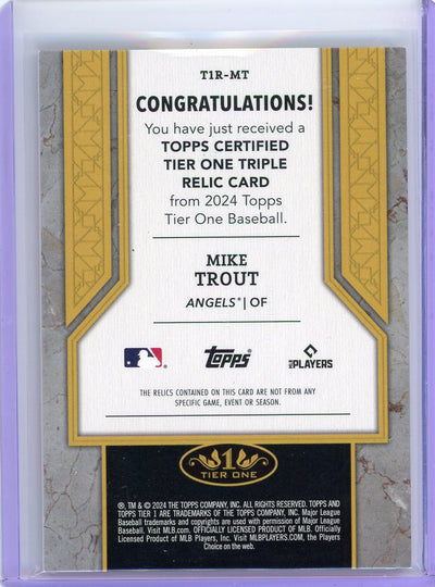 Mike Trout 2024 Topps Tier One triple relic #'d 12/27