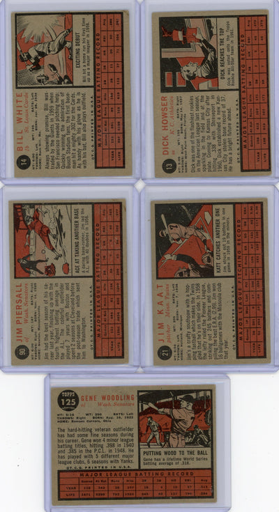 1962 Topps 5-card lot #13 #14 #21 #90 #125