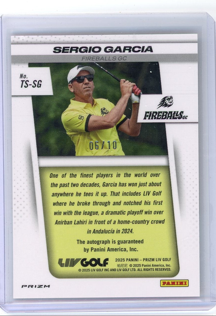 Sergio Garcia 2025 Panini Prizm LIV Golf Throwback Signatures Gold #'d 6/10