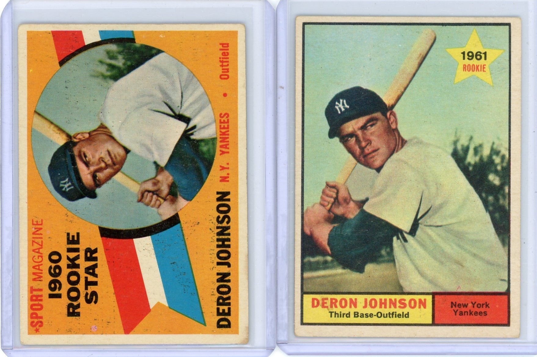 Deron Johnson 1961 Topps #68 + '60 Rookie Stars #134 2-card lot
