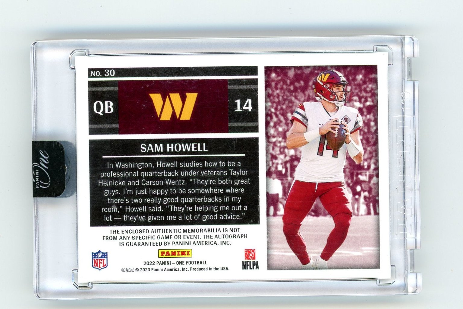 Sam Howell 2022 Panini One RPA #'d 36/49