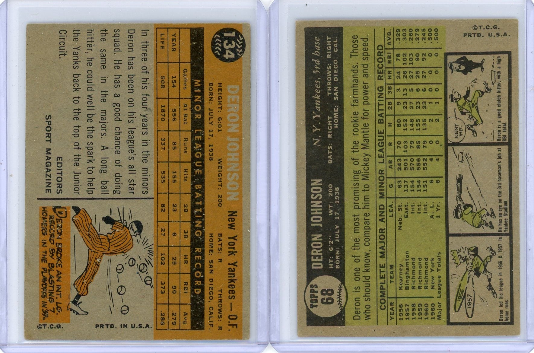 Deron Johnson 1961 Topps #68 + '60 Rookie Stars #134 2-card lot