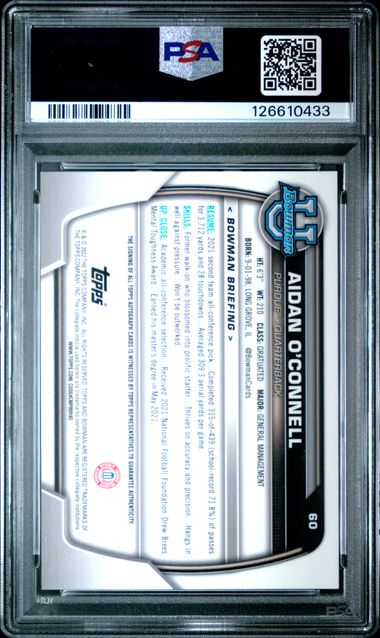 Aidan O'Connell 1st Bowman Chrome University autograph PSA 10