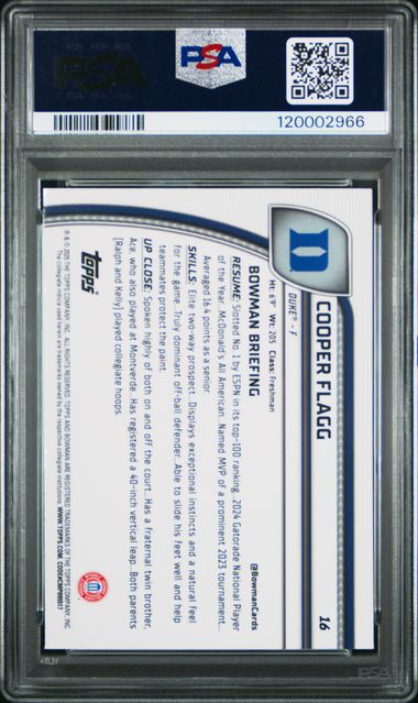 Cooper Flagg 2024 1st Bowman Chrome U Black Wave Refractor PSA 9