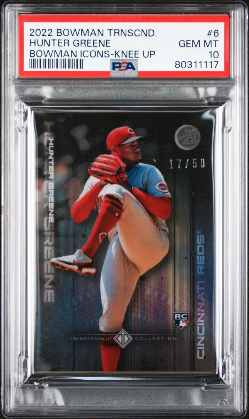 Hunter Greene 2022 Bowman Transcendent Collection Bowman Icons /50 Knee Up PSA 10
