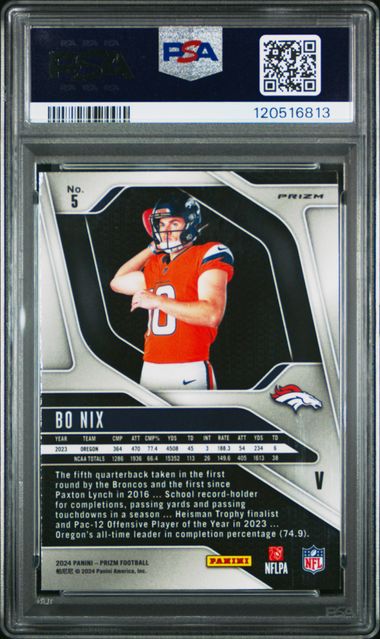Bo Nix 2024 Panini Prizm Rookie Variation Silver Prizm PSA 10