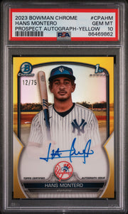 Hans Montero 2023 1st Bowman Chrome autograph yellow refractor #'d 12/75 PSA 10