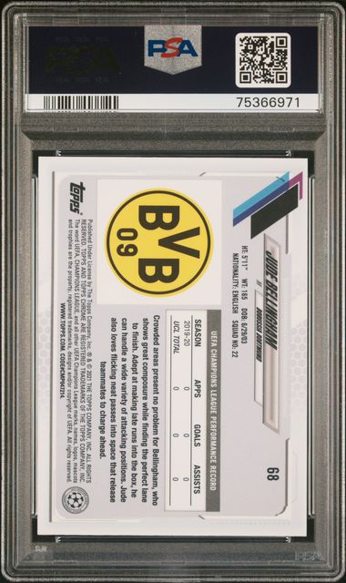 Jude Bellingham 2020-21 Topps Chrome UCL Sapphire RC PSA 10