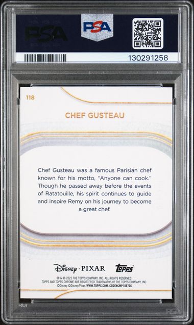 Chef Gusteau 2025 Topps Chrome Disney Mickey Mouse B&W Shimmer Refractor #'d 049/101 PSA 9
