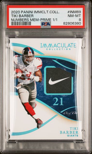 Tiki Barber 2020 Panini Immaculate Numbers memorabilia prime relic 