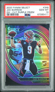 Joe Burrow 2020 Panini Select die-cut purple prizm rookie card PSA 10