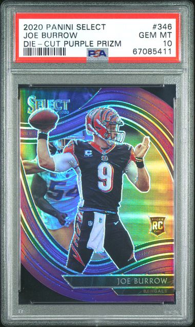 Joe Burrow 2020 Panini Select die-cut purple prizm rookie card PSA 10