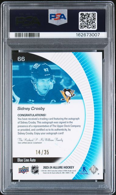 Sidney Crosby 2023-24 Upper Deck Allure Blue Line autograph #'d 14/35 PSA 8