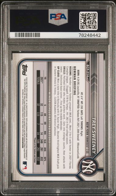 Trey Sweeney 2022 Bowman Chrome X green ref. #'d /31 PSA 10