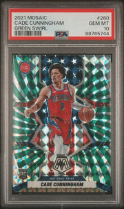 Cade Cunningham 2021 Mosaic Green Swirl Rookie Card #'d 02/10 PSA 10